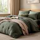 WRENSONGE Queen Comforter Set- 7 Pieces Soft Olive Green Bed in a Bag with Fitted Sheet, Flat Sheet, 2 Pillow Shams, and 2 Pillowcases- Warm Bedding Sets Queen for All Season