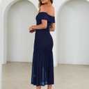 Simplee Womens Summer Off Shoulder Maxi Dress 2026 Ruched Bodycon Flowy Tulle Formal Cocktail Wedding Guest Long Dresses (Blue, L)