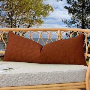 Kevin Textile Outdoor Waterproof Long Lumbar Pillow Cover 14x36 Inch Pack of 1 Checkered Decorative Rectangle Cushion Throw Pillowcases Shell for Patio Tent Garden Couch Bed Sofa Burnt Orange