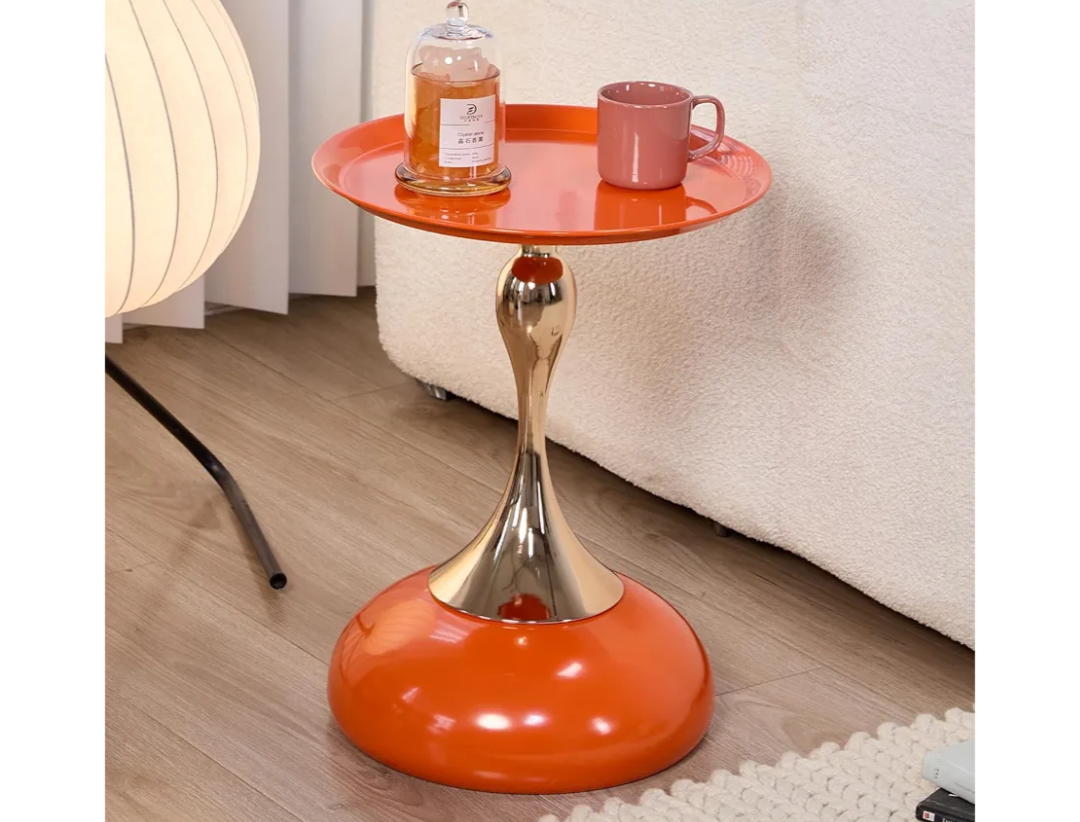 Stylish Hourglass Side Table - Contemporary Design for Living Rooms, Cafes, Dining Areas, Bedrooms, and Outdoor Spaces - Perfect Accent Piece for Any Decor (1, Hermes Orange)