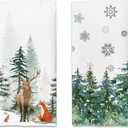Winter Decor Deer Green Tree Snow Christmas Kitchen Towels,16x24 Inches Set of 2,Tea Towels Dish Towels Hand Towels for Home Kitchen Farmhouse Bathroom Decor.(027)