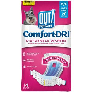 OUT! Petcare Disposable Dog Diapers Female, Potty Training, Female Dog Diapers, Puppy Training, Pet Supplies, For Incontinence, Puppy Essentials, 18-25 Waist, Medium/Large, 14 Count