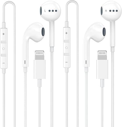 2Pack Wired Headphones for iPhone with Builtin Mic & Volume Control (Plug&Play),Apple Earbuds with Lightning Connector Compatible for iPhone 14/13/12/11/XR/XS/X/8/7/Pro Max【MFI Certified Earphones】