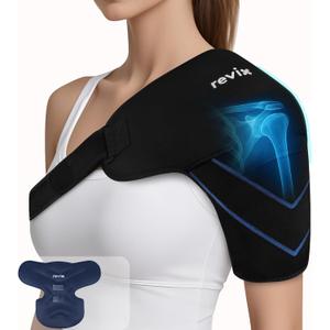 REVIX Shoulder Ice Pack Wrap, Ice Shoulder Brace for Rotator Cuff and Arm, Reusable Gel Cold Therapy Wrap for Discomfort Relief & Muscle Relaxation (Medium, Black)