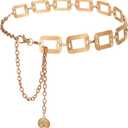 Waist Chain Belt, Metal Belt for Women, Chunky Belly Link Belt, Adjustable Stylish Square Body Link Belts, Stylish Belly Jewelry for Dresses Jeans(Gold)