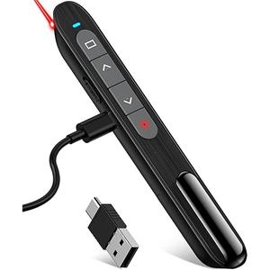 DinoFire USB C Rechargeable Presentation Remote with Red Light,Wireless Preseter PPT Slide Clicker Advancer for MacBook Laptop Computer