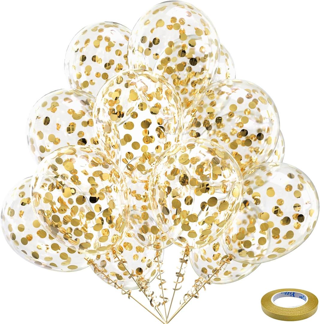 Bezente Gold Confetti Latex Party Balloons - 60 Pack 12 inch Helium Gold Confetti Balloons for Wedding Graduation Baby Shower Birthday Party Decorations