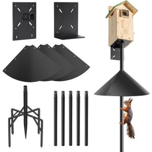 92 Inch Heavy Duty Smart Bird Feeders with Squirrel Baffle & 5-Prong Base  Rustproof Birdhouse Stand for Bluebird Houses, Birdhouse Pole& Weather Stations  Sturdy Design for Enhanced Bird Watching (Black)