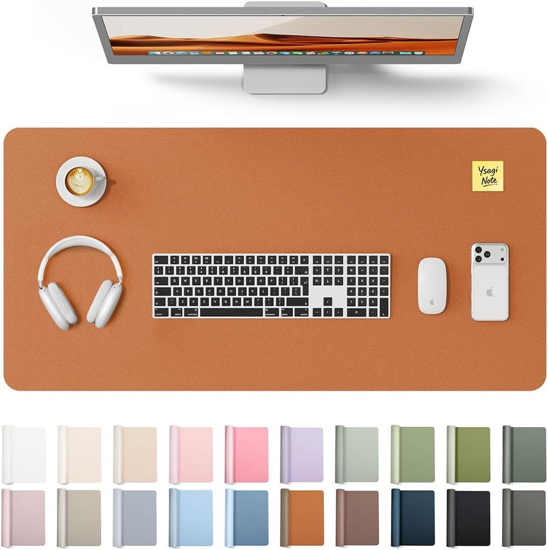 YSAGi Leather Desk Protector, Office Mat, Large Mouse Mat, Non-Slip PU Leather Blotter, Laptop Desk Mat, Waterproof Writing Pad for Office and Home (Brown, 35.4" x 17")