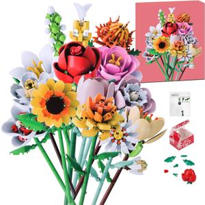 Flower Bouquet Building Blocks Set - 24-Day Countdown Calendar for Spring, Valentine's Day, Mother's Day & Christmas - DIY Colorful Roses & Tulips Building Home Decor for Women, Teens, Mom