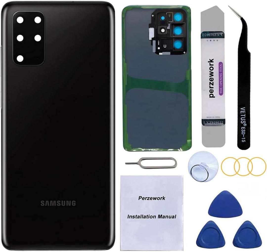 Rear Back Glass Replacement for Samsung Galaxy S20 Plus 6.7 inches with Reparing Toolkit and Pre-Installed Adhesive (Cosmic Black)