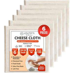 Raajsee Cheese Cloths 6 pcs Hemmed 20x20 inch Reusable 100% Unbleached Organic Cheesecloth for Straining Craft, Grade 100 Ultra Fine Muslin Cloth For Turkey Baking Juicing Brewing Yogurt Strainer