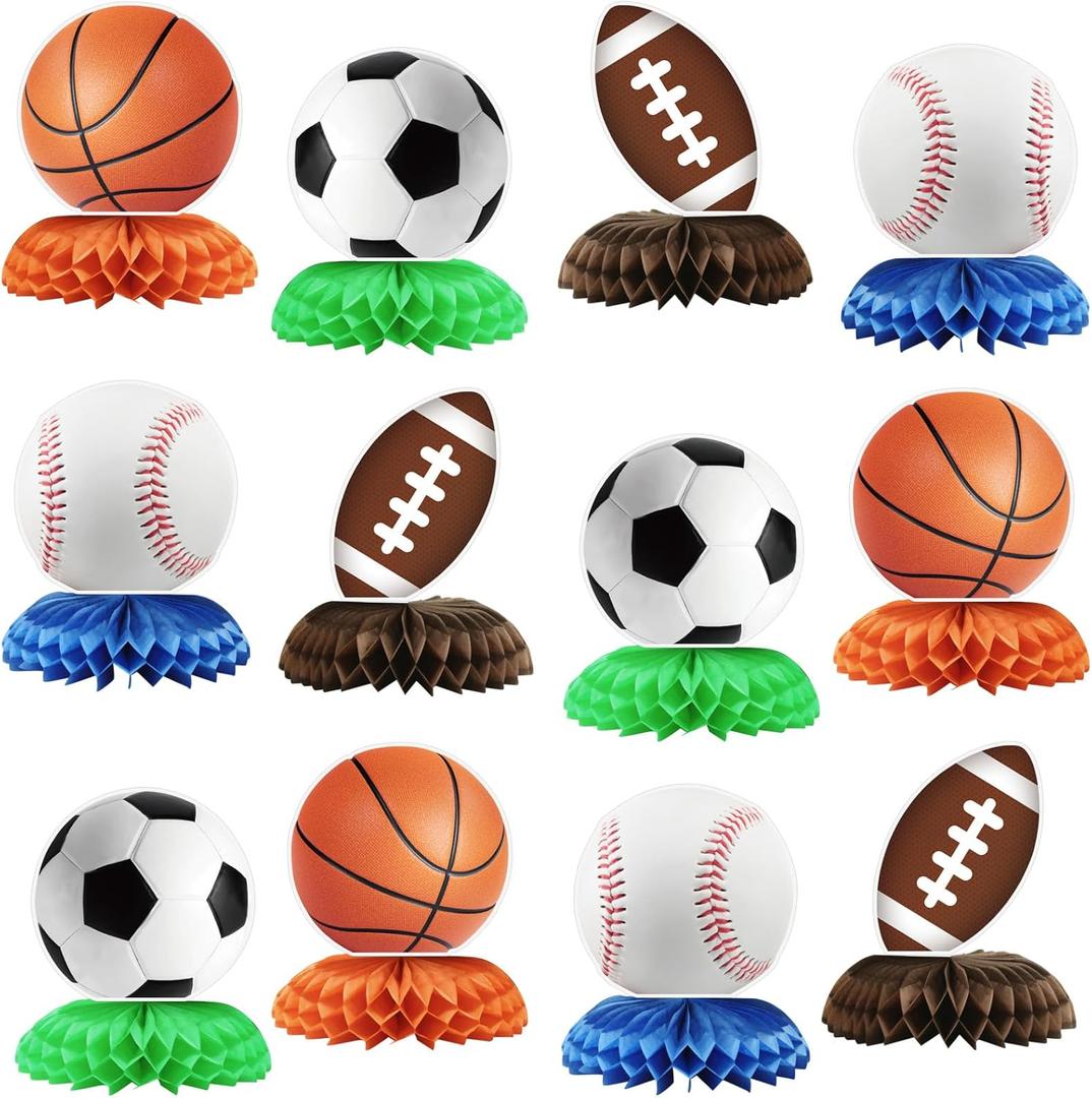 12Pcs Sports Birthday Party Decorations, Sports Theme Party Supplies Sports Party Decor, Sports Birthday Gifts Football Basketball Sports Decorations, Suitable for Boys Who like Sports as Event Decor