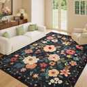 DUKINO 5x7 Area Rug, Floral Design, Lightweight Non Slip Washable, Indoor Low Pile & Non-Shedding Boho Rug for Bedroom, Living Room, Dining Room, Black