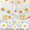 20 Pcs Daisy Party Decorations Sets, 2 Pcs Groovy Daisy Banner Boho Felt Ball Garland 10 Pcs White Daisy Floral Balloons 8 Pcs Daisy Tissue Paper Pom Poms for Birthday Wedding Baby Shower