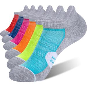 CS CELERSPORT 6 Pack Women's Ankle Running Socks Cushioned Low Cut Tab Athletic Socks (Grey Multicolored)