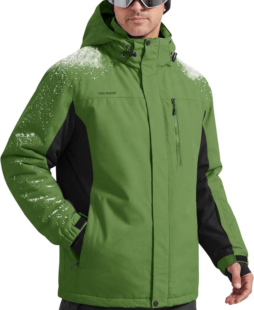 FREE SOLDIER Men's Waterproof Ski Snow Jacket Fleece Lined Warm Winter Rain Jacket with Hood Fully Taped Seams (Medium)