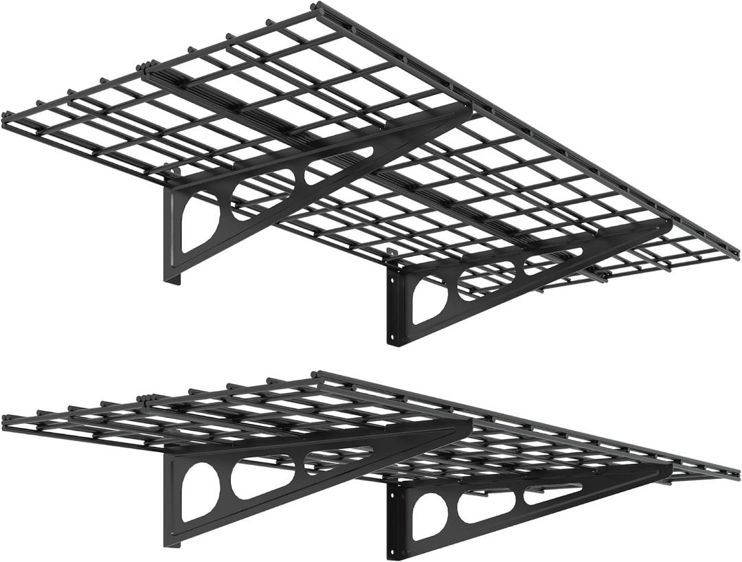 FLEXIMOUNTS 2-Pack 2x4ft 24-inch-by-48-inch Wall Shelf Garage Storage Rack Wall Mounted Floating Shelves, Black, Classic Series