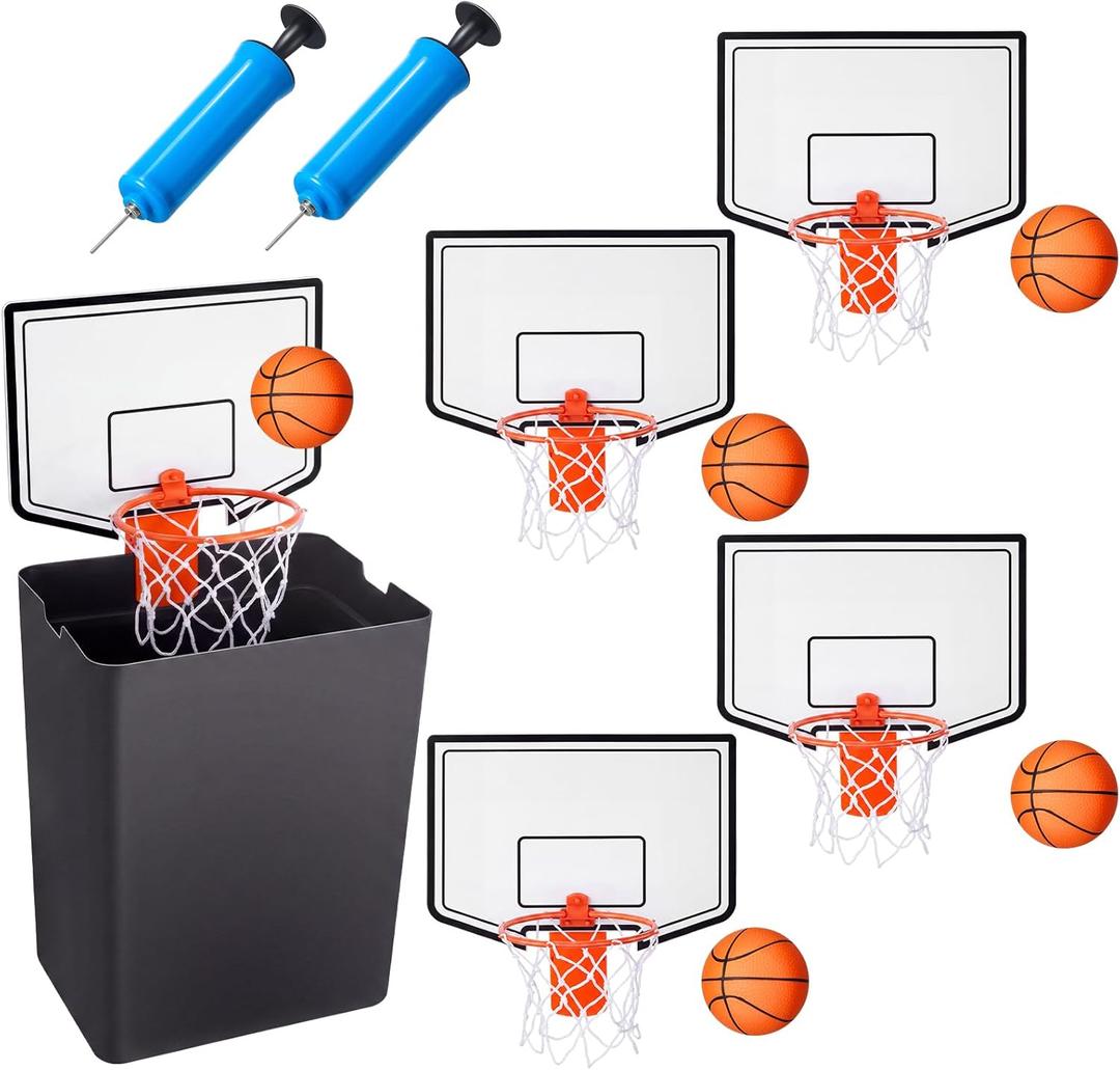 Liliful 4 Pack Indoor Trash Can Basketball Set, Including 4 Clip on Hoop with Backboard, 4 Inflatable Ball and 2 Pump, Fun Indoor Basketball Game Office Stress Relief Toy Funny Birthday Gifts