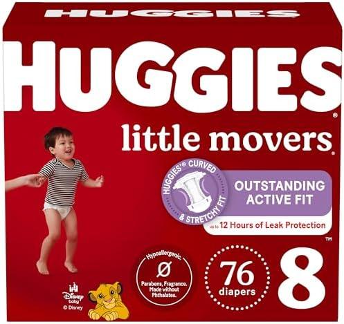 Huggies Size 8 Diapers, Little Movers Baby Diapers, Size 8 (46+ lbs), 76 Count (2 Packs of 38)