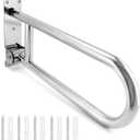 QWORK 23.6" Stainless Steel Toilet Safety Rails with Flip-Up Design - Handicap Grab Bars, Bathroom Handrails