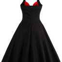 Women Vintage Polka Dot 1950s Rockabilly Halter Audrey Dress Retro Floral Evening Cocktail Swing Dress (XL)