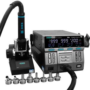 SUGON 8650 Hot Air Rework Station 1300W,3 Different Heating Modes,/, Temperature 212F-999F,8 Air Nozzles, Air Volume 1-200,4 Temperature Memory Storage, Automatic Sleep, Nozzle Replacement Bracket