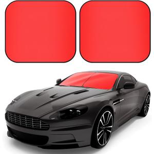 Car Windshield Sunshades 2 Pcs Universal Fit Foldable Front Window Shield Car Interior Accessories for UV Protection Windshield Heat Insulation Protection 27.56" x 31.5"(Red)