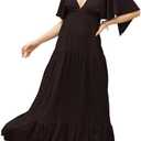 Kikibell Women Summer Dresses Sexy V-Neck Maxi Dress Tiered Silhouette with Flutter Sleeve Backless Elastic Waist Flowy Dress Size XS