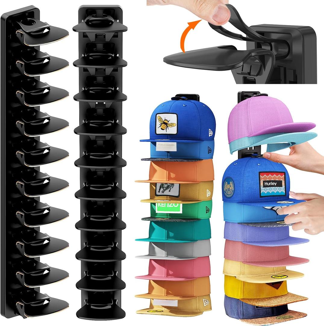 2 x AXU 2 Pack Hat Organizer for Baseball Caps, Hat Rack for Wall (Black)