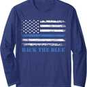 Back the Blue Thin Blue Line American Flag - Police Support Long Sleeve T-Shirt, L