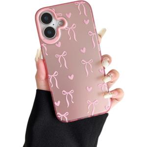 ZTOFERA for iPhone 17 Case,Cute Pink Ribbon Bow Tie Aesthetic Phone Case,Trendy Slim Hard IMD Shockproof Protective Bumper Phone Cover for Women Girls,Heart