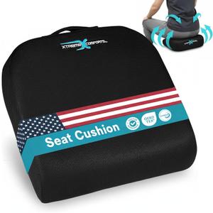 Xtreme Comforts Seat Cushions | Office Chair Cushions for Desk, Car, Wheelchair| Ergonomic Memory Foam Seat Cushion for Support & Comfort | Helps Improve Sitting Posture for Work & Body Relief (1 Pc) (Black)