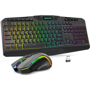 Redragon S101-PKS Gaming Keyboard and Mouse Wireless with Tri-Mode, RGB Keyboard and 4800 DPI Gaming Mouse, 10 Independent Multimedia Keys for Wins, PC, Computer, Wireless S101 Ideal for Gamer (Black)