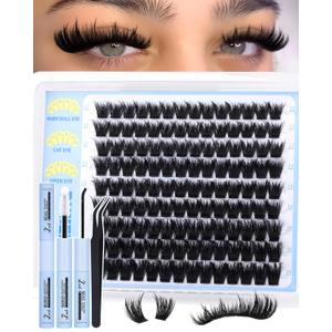 Wispy Lash Clusters Kit Fluffy Eyelash Clusters Kit Spiky Lash Extension Kit Volume Cluster Eyelash Extensions DIY Salon Look, 12-18 mm, 126Pcs