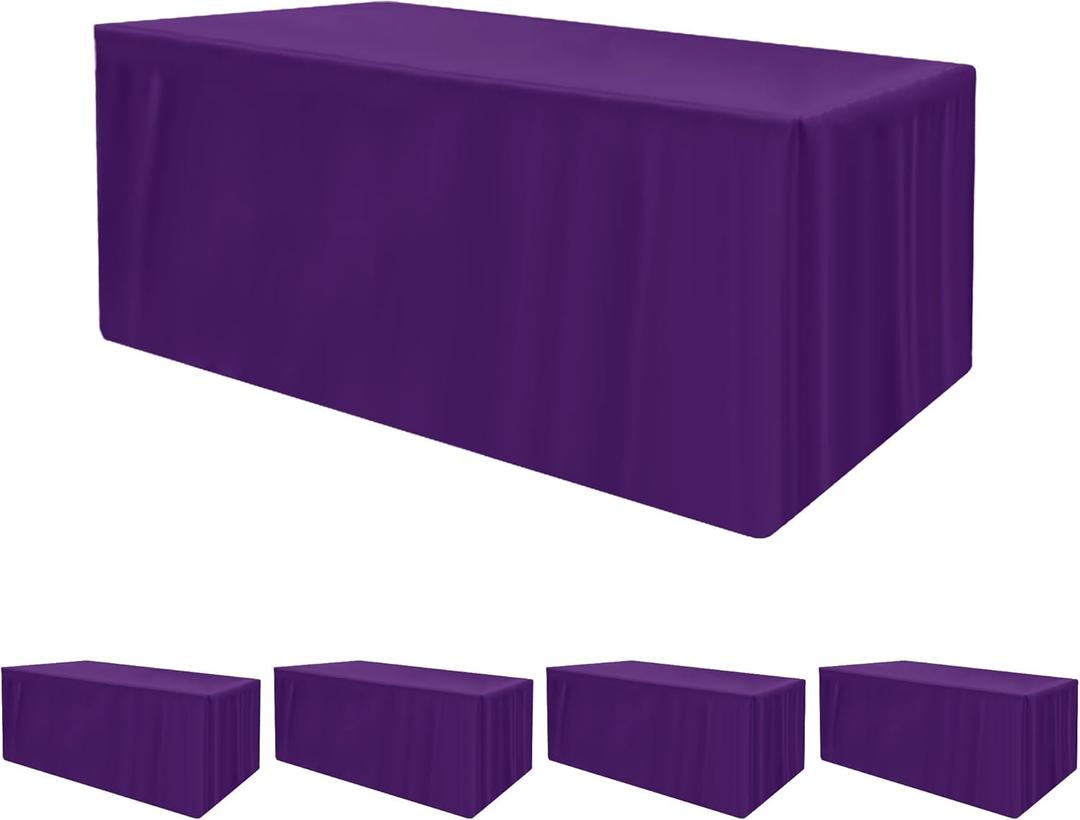HolidayIdeas Fitted Tablecloths for 8 Foot Rectangle Table, Wrinkle Resistant Washable Table Cover 30x96 Inch for Vendor Booth Display, Banquet, Trade Show, Purple, 4 Pcs