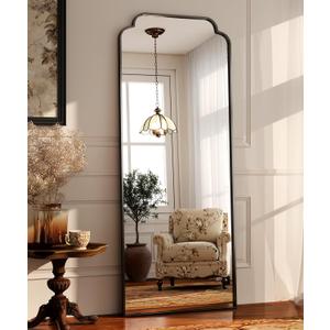 GLSLAND 21"x56" Petal Arched Black Full Length Mirror  Wall Hanging or Floor Mirror, Modern Aluminum Frame, Decorative Arch Mirror for Bedroom, Bathroom, Entryway, Living Room