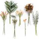 Ling's Moment Artificial Greenery Stems Box Set, 33pcs with 7 Kinds of Faux Greenery Picks for DIY Bridal Bouquets Wedding Floral Arrangement Table Centerpieces, Amber & Green