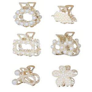 6 Piece Mini Hair Claw Clip With Pearl, Sweet Barrettes Claw Crab Hairpins Styling, Fashion Hair Accessories for Women Girls