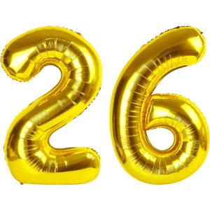 Gold Number 26 Balloon 40 inch, 26 Number Balloons, 26th Gold Birthday Decorations, 26 Year Old Women Men Golden Party Supplies