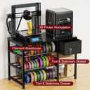 3D Printer Stand with Filament Storage Rack, Black 3D Printer Table with Power Outlet, 3-Tier Filament Holder with Drawer, 3D Printer Filament Stand Organized for Office Workshop Studio