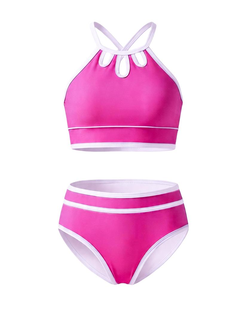 Kdwdvbn Bikini Sets for Teens Piece Adjustable Shoulder Strap Color Block Rose Red Cute Clothes for Girls 10-12 (Pink)