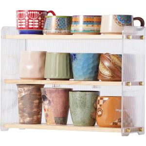 Coffee Mug Holder Wooden Cup Station Organizer 3-Tier Cup Holder for Coffee Bar Mug Display Rack for Countertop Mug Holder Shelf for Home Kitchen Pine Wood