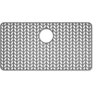 AWOKE Large Silicone Sink Protectors for Kitchen Sink, 30" x 16" Rear Drain Hole, Sink Mat for Bottom of Farmhouse Kitchen Stainless Steel Sinks, Raised Feet/Heat Resistant/Non-slip (Gray)