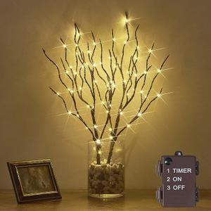 Hairui Twig Branches with Fairy LED Lights 18IN 70LED Battery Operated Lighted Brown Willow Branches for Home Witner Christmas Decoration Indoor Outdoor Use (Vase Excluded)