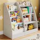 4 Tier Kids Bookshelf, 4 Layer Sling Kids Book Shelf for Kids Rooms,Wood Children Bookcase,Baby Storage Book Rack,Toddler Bookshelf, Book and Toy Organizer,Book Display Shelf for Bedroom, Nursery (Large, White)