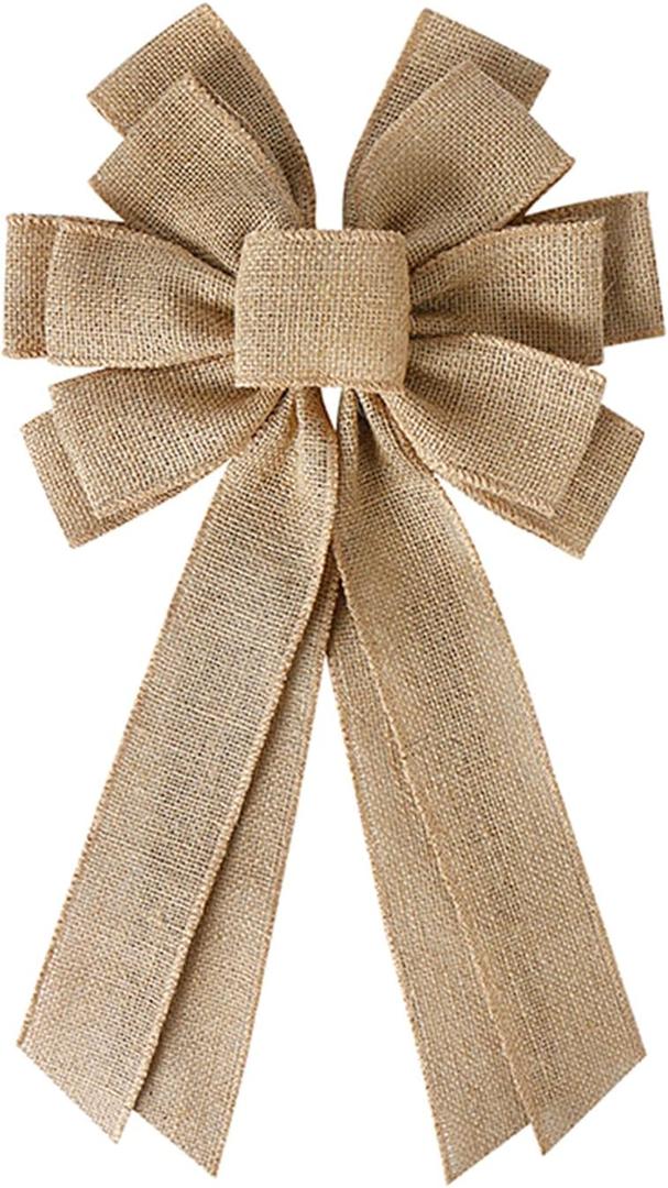 Natural Burlap Wreath Bow - Large Rustic Jute Decorative Bow for Wreath, Front Door, Tree Topper, Fall Decor, Christmas, Wedding, Party, Home Decor