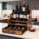 BoyTwimb 3-Tier Liquor Bottle Display Shelf with Drawers- Holds 12 Bottles & 36 K-Cups, Countertop Wine Rack, Coffee Syrup Rack, for Mini Bar, Whiskey, Spice Rack