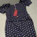 GORLYA Girls Puff Sleeve Casual Button Shirred Jumpsuit Outfits Straight Wide Leg Pant Jumper Rompers 4-14T(GOR1199,12Y,Navy Dot)