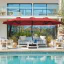 SUPERJARE 13FT Outdoor Umbrella for Patio, Double sided Pool Umbrellas with Fade Resistant Canopy, Large Table Umbrella for Deck, Market, Backyard - Burgundy(No Base)